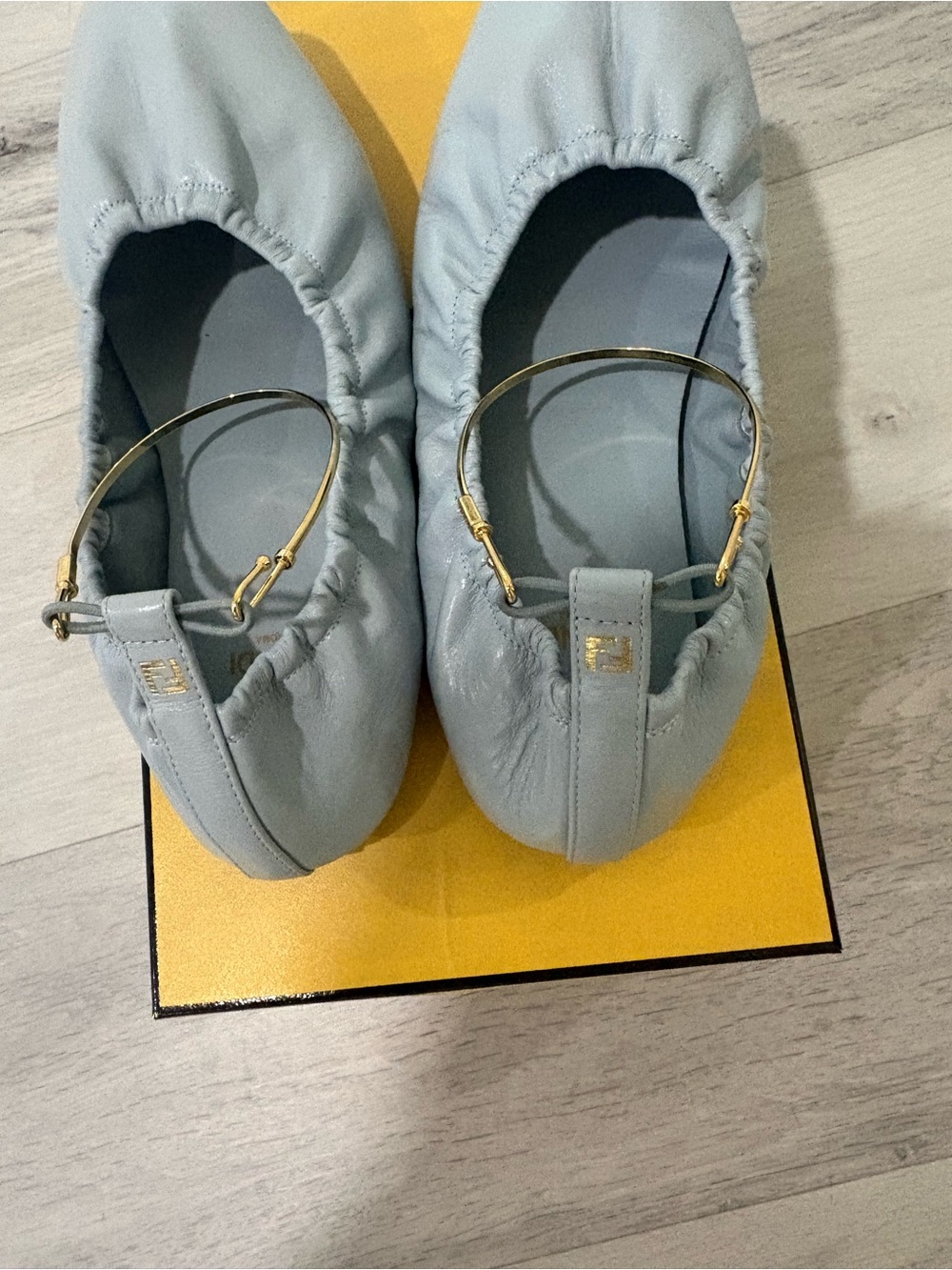 Fendi Pale Blue Leather Ballerina Flat with Gold Hoop - Picture 2 of 10